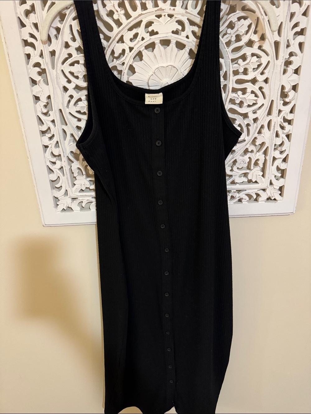 a new day Black Ribbed Button-Front Midi Dress